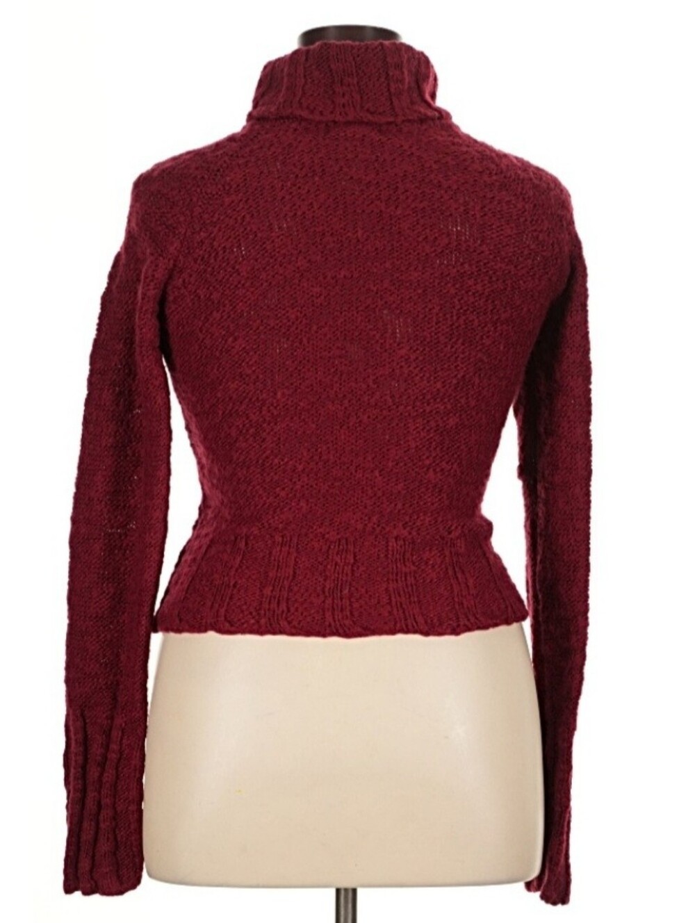 GUESS Jeans Vintage Burgundy Red Cable Knit Turtleneck Sweater XL - Picture 4 of 9
